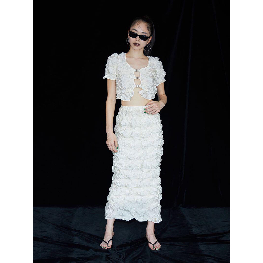 eimy istoire(エイミーイストワール)のJOSEmoon "ARIMATUSHIBORI" SKIRT ホワイト レディースのスカート(ロングスカート)の商品写真