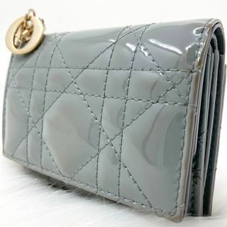 新品 ディオール LADY DIOR ロータスウォレット 財布 グレー ストーン