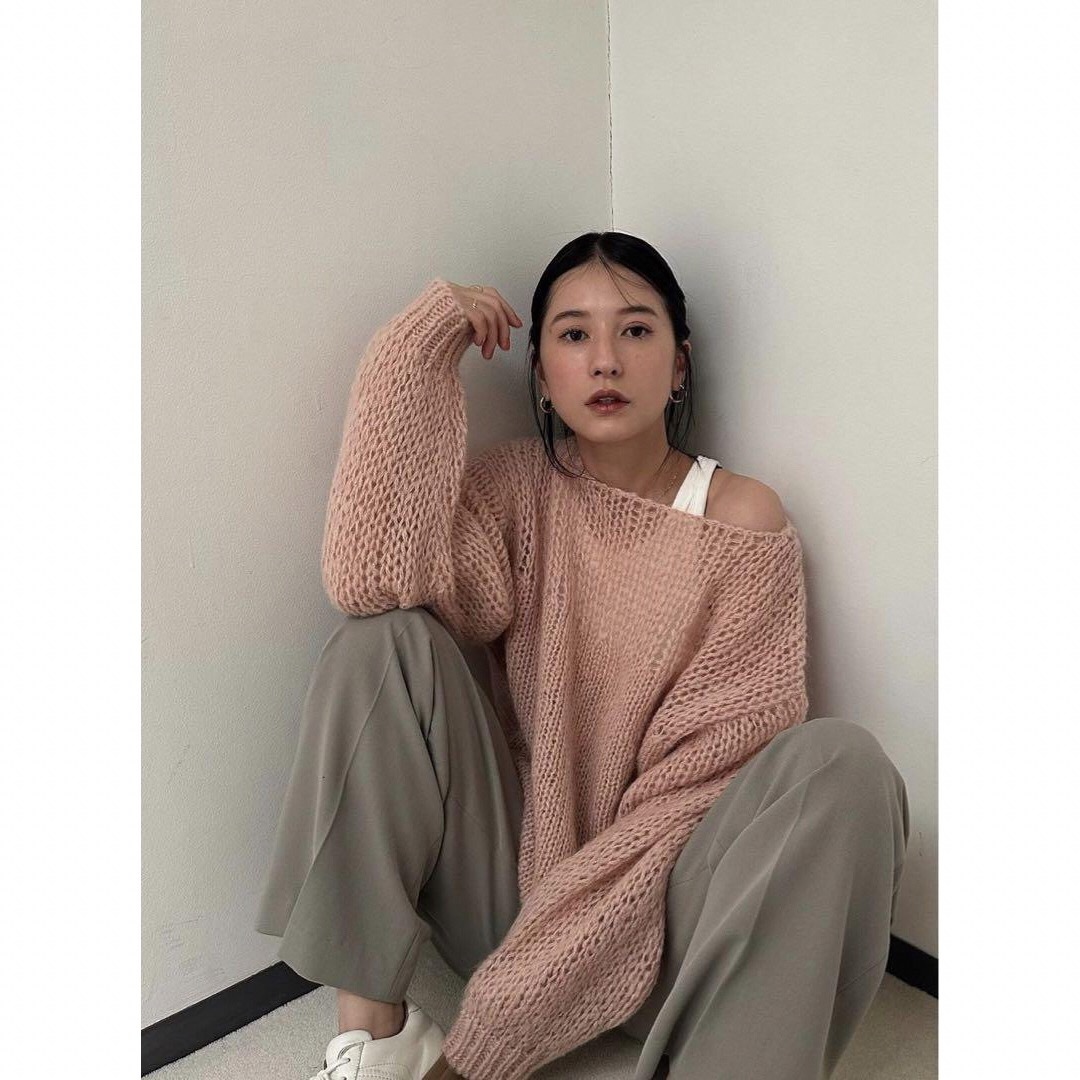 限定ピンクサイズHALF SHEER LOOSE MOHAIR KNIT TOPS 限定ピンク