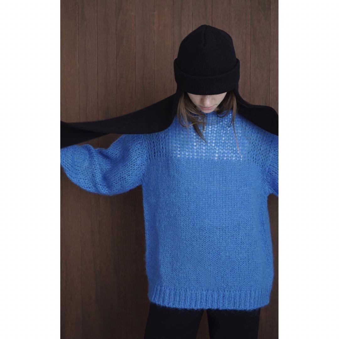 HALF SHEER LOOSE MOHAIR KNIT TOPS ブルー