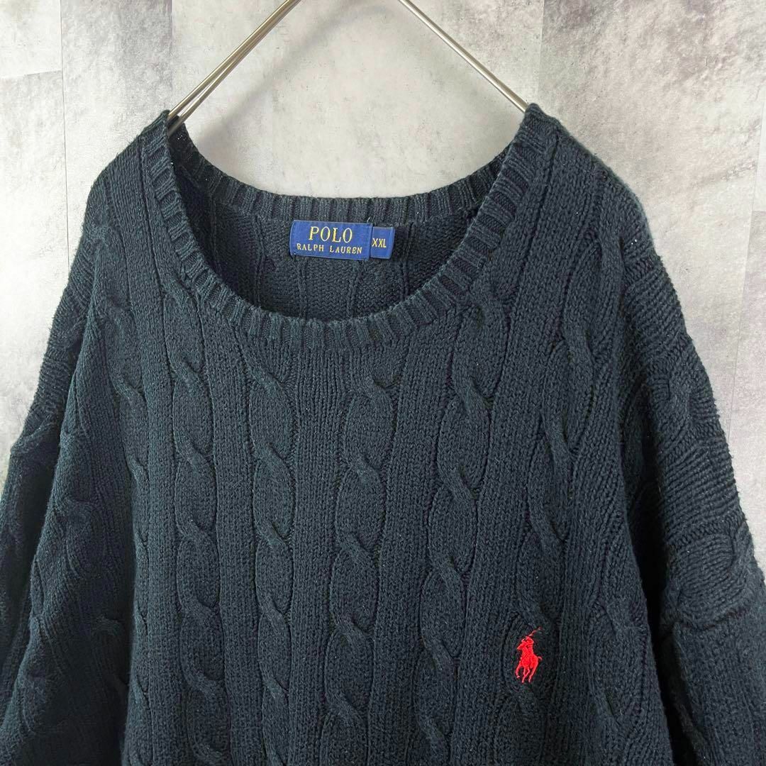 POLO RALPH LAUREN(ポロラルフローレン)の超ビッグサイズ ポロラルフローレン コットン ニットセーター 刺繍ロゴ 2XL メンズのトップス(ニット/セーター)の商品写真