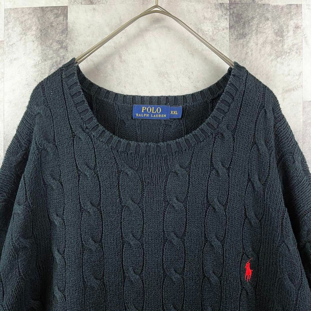 POLO RALPH LAUREN(ポロラルフローレン)の超ビッグサイズ ポロラルフローレン コットン ニットセーター 刺繍ロゴ 2XL メンズのトップス(ニット/セーター)の商品写真