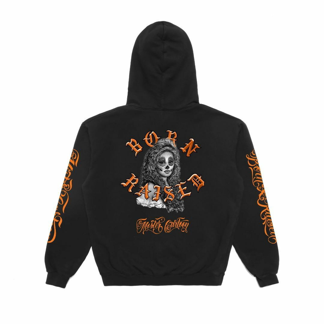 Mr Cartoon BORN RAISED MUERTA HOODIE BLK - パーカー