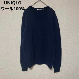 ユニクロ(UNIQLO)のt280 ユニクロ ウールニット 毛100% ネイビー 長袖 無地 シンプル(ニット/セーター)