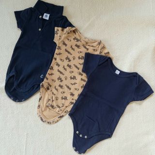 プチバトー(PETIT BATEAU)の【美品】ベビー 肌着 ロンパース 60cm 70cm 男のコ 3枚セット(肌着/下着)