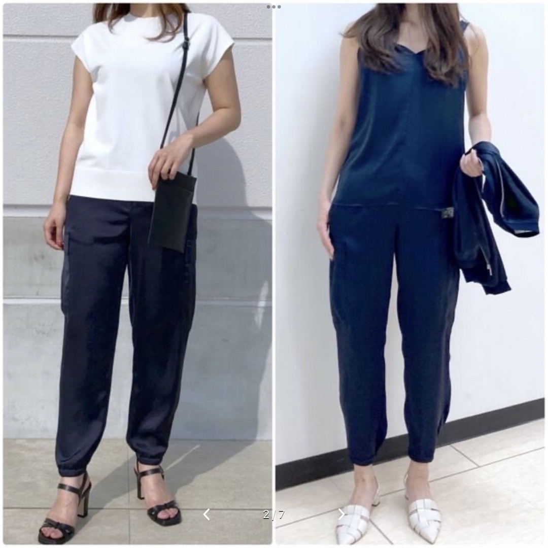 theory 22SS ウォッシャブルサテン ジョガーパンツ 紺 XS