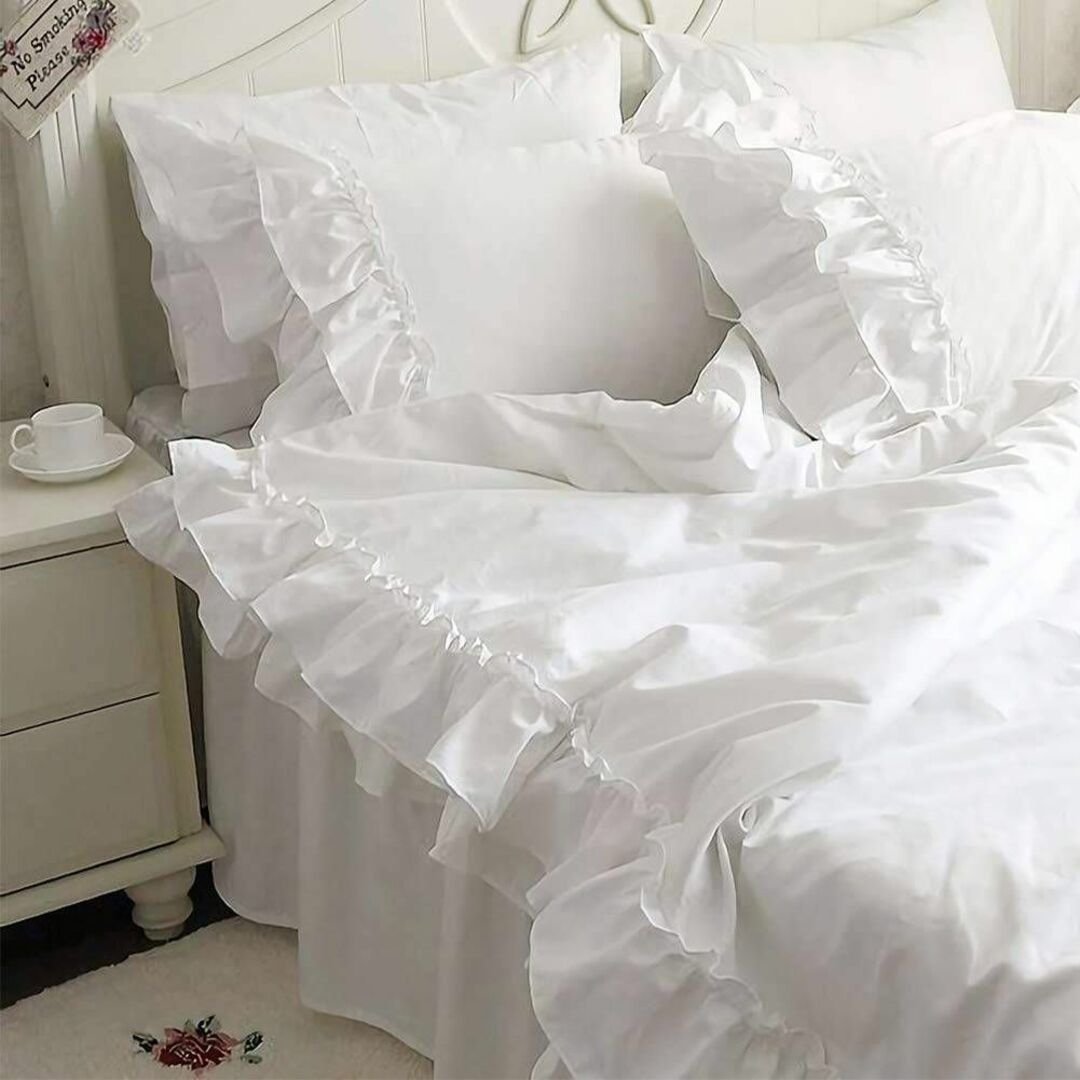 シングルサイズ 綿100％ 掛け布団カバー ホワイト 可愛い 枕カバー2枚