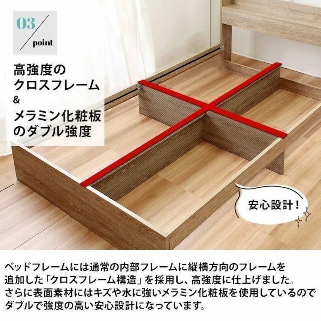 ダブル】引出し収納付きベッドフレーム マットレス無し グレーの通販