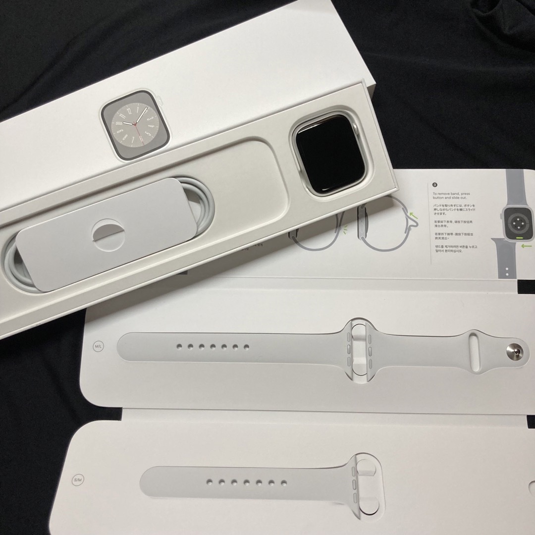 Apple watch 8 45mm GPSモデル シルバー本体、箱、付属品全て - その他