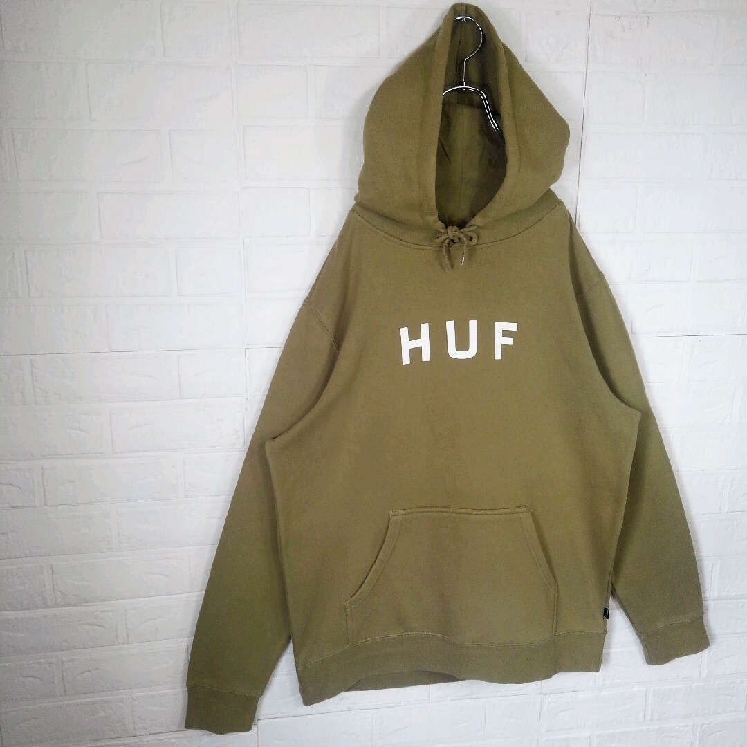 《HUF(ハフ)》ロゴ　裏起毛　ビッグシルエット　プルオーバーパーカー　ベージュ 3