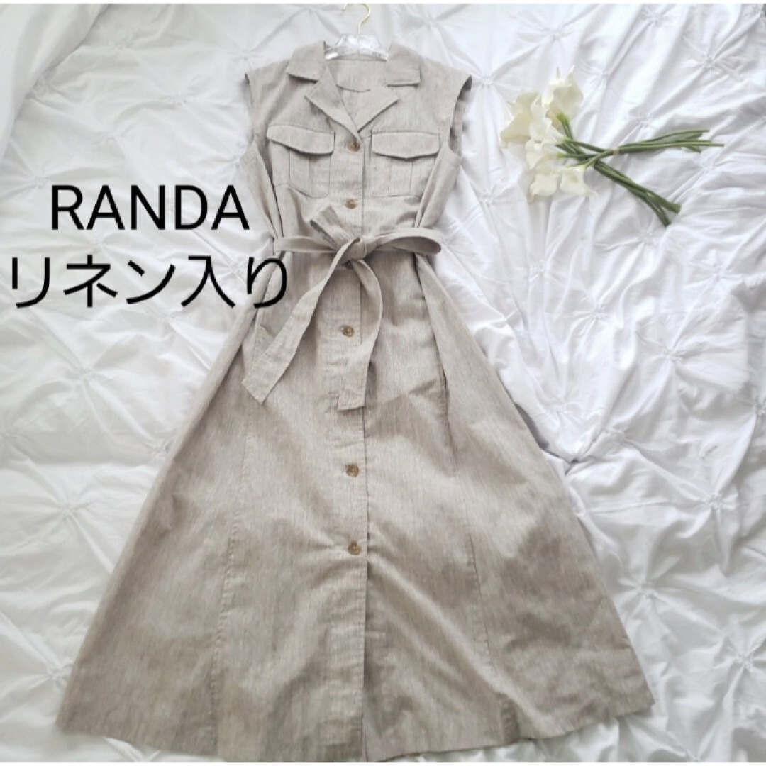 RANDA(ランダ)の春夏☆RANDAリネンウエストリボンワンピース レディースのワンピース(ロングワンピース/マキシワンピース)の商品写真