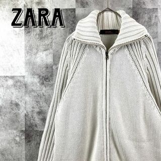 ザラ(ZARA)のZARA ザラ コットンニット ジップアップジャケット ホワイト L(ブルゾン)