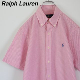 ラルフローレン(Ralph Lauren)の【シアサッカー生地】ラルフローレン／ストライプシャツ　刺繍ロゴ　ピンク×白　XS(シャツ)