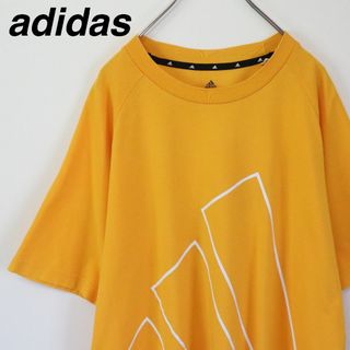 アディダス(adidas)の【ビッグロゴ】アディダス／Tシャツ　XLサイズ　ラグランスリーブ　デカロゴ　黄色(Tシャツ/カットソー(半袖/袖なし))