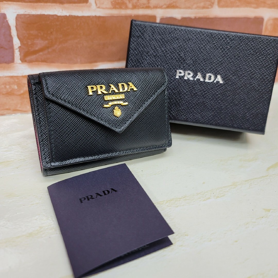 美品PRADA☆鑑定済☆サフィアーノ 1MH021 黒バイカラー プラダ財布 - 財布