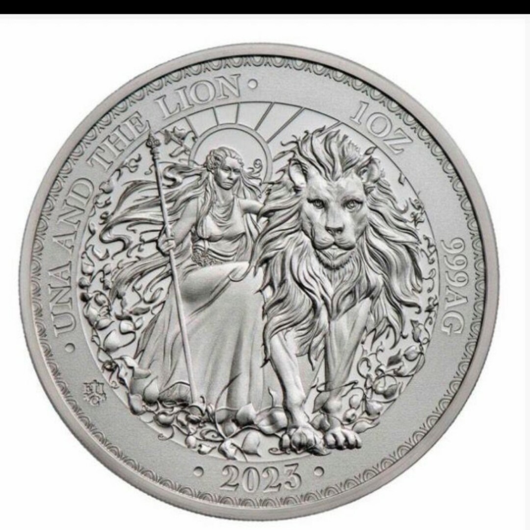 2023年　セントヘレナ　現代版ウナとライオン　銀貨