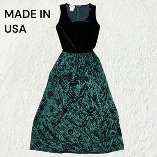 グリモワール(Grimoire)のMADE IN USA★ベロア 花柄 ノースリーブワンピース ロングワンピース(ロングワンピース/マキシワンピース)