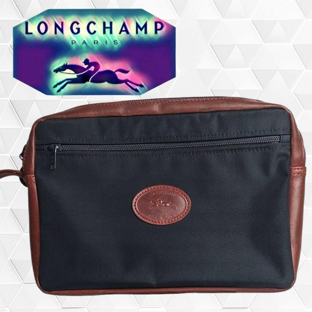 LONGCHAMP ♡ロンシャン ナイロン×本革 レザー クラッチバッグ　高島屋 | フリマアプリ ラクマ