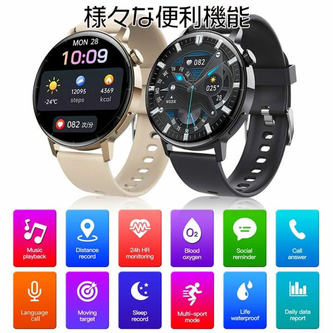 スマートウォッチ 血糖値測定 血圧 健康管理 着信通知 運動 日本語対応 メンズの時計(腕時計(デジタル))の商品写真