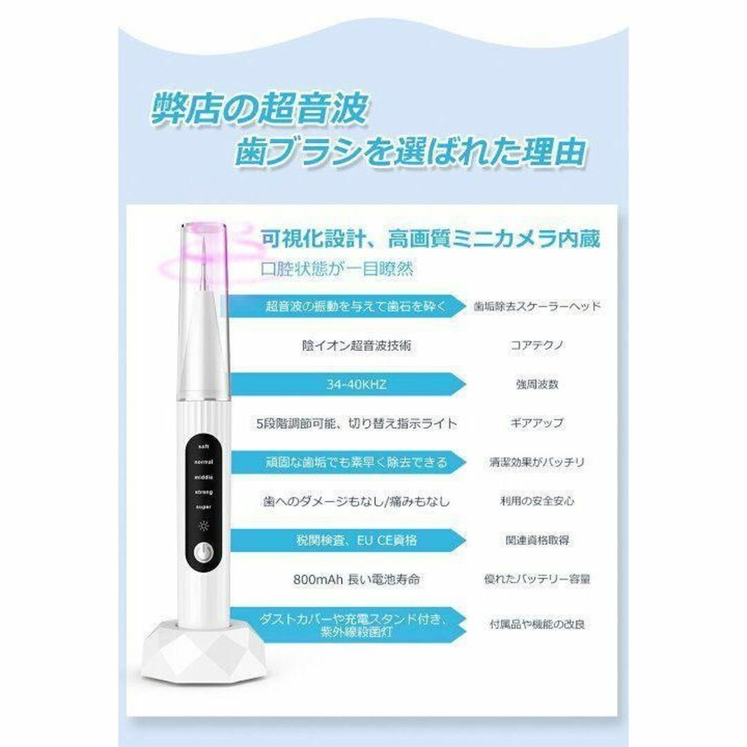 カメラ搭載 ❢ 電動歯ブラシ 歯石取り 口腔ケア 口臭防止 口腔洗浄器 インテリア/住まい/日用品の日用品/生活雑貨/旅行(日用品/生活雑貨)の商品写真