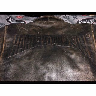 ハーレーダビッドソン(Harley Davidson)のハーレーダビットソンW本革製ライダースレザージャケット90’s★背中エンボスロゴ(ライダースジャケット)