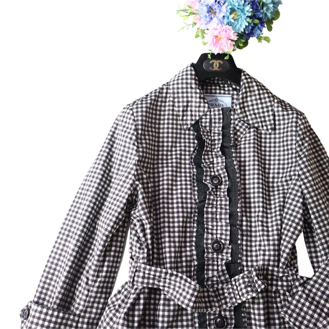 即完売❗️PRADA プラダ ギンガムフリルレース スプリングコート 38