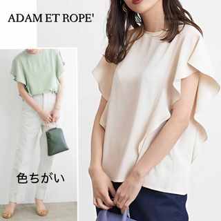 アダムエロぺ(Adam et Rope')のかわいく二の腕カバー♪　フリルスリーブプルオーバー　フリーサイズ　くすみピンク(シャツ/ブラウス(半袖/袖なし))