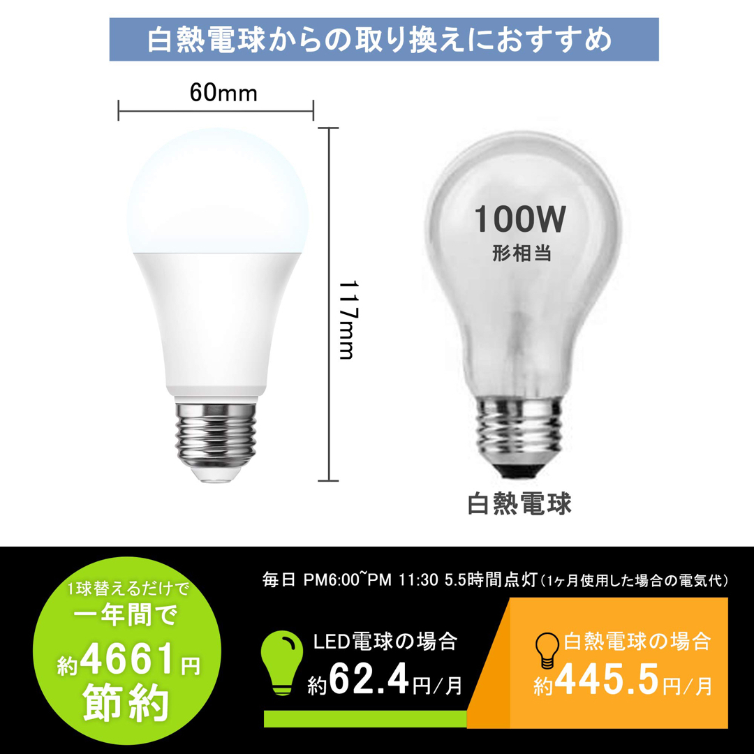 LED電球 E26口金 100W形相当 昼光色 14W 高輝度 1700lm 一 インテリア/住まい/日用品のライト/照明/LED(蛍光灯/電球)の商品写真