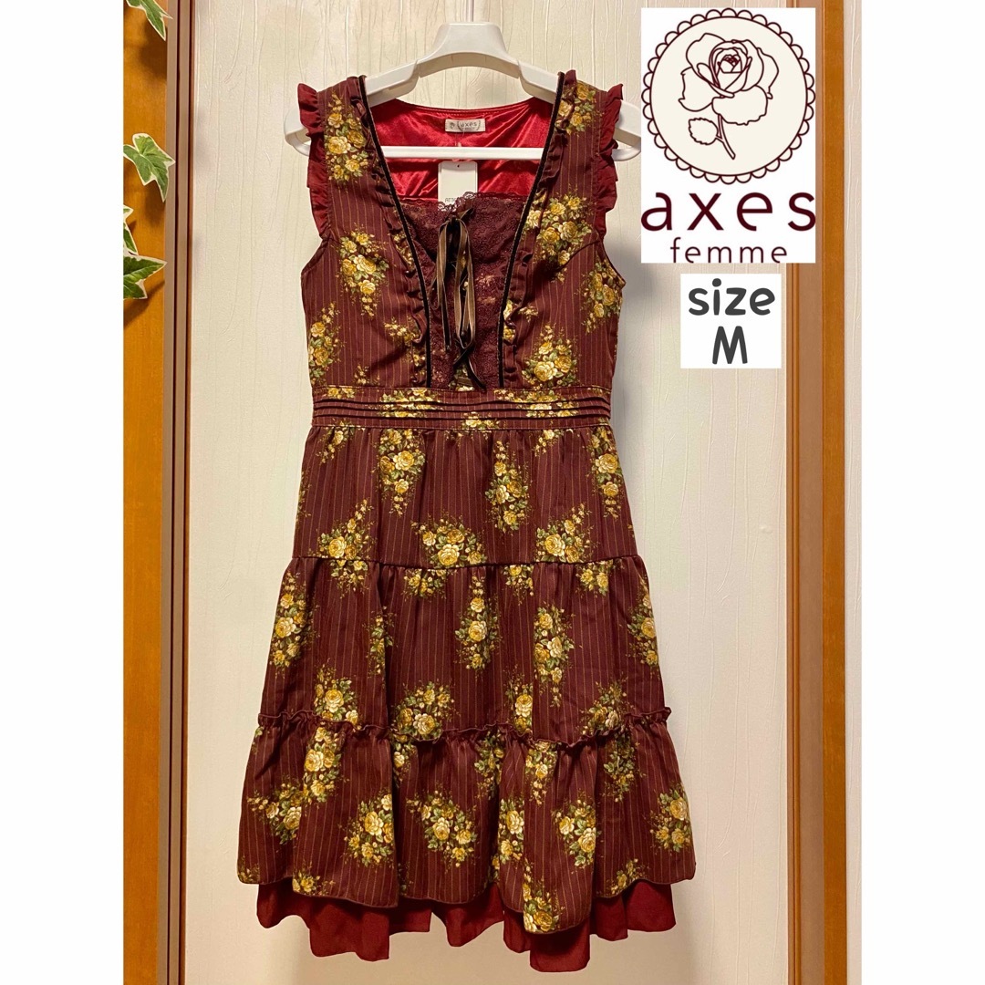 axes femme(アクシーズファム)の◆ 未使用!! axes femme(アクシーズファム) ピンスト花柄ワンピース レディースのワンピース(ひざ丈ワンピース)の商品写真