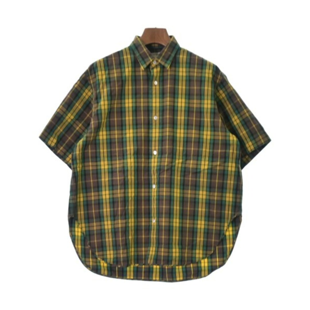 なし伸縮性BLAMINK カジュアルシャツ 38(M位) 黄x緑x茶(チェック)