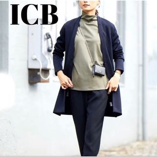 アイシービー(ICB)の【美品】 ICB シンセティックヤ－ンスムース ロングニットジャケット 黒 XS(カーディガン)