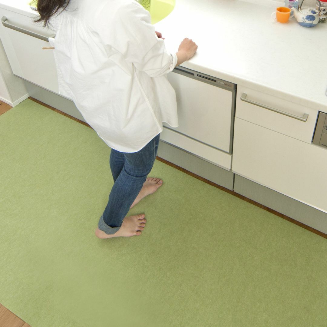 【色: グリーン】サンコー キッチンマット はっ水 洗える ロングマット 台所