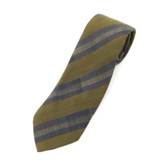 エルメネジルドゼニア(Ermenegildo Zegna)の【中古】エルメネジルドゼニア Ermenegildo Zegna ストライプ 3つ折り シルクコットン ネクタイ オリーブxネイビー【メンズ】(ネクタイ)