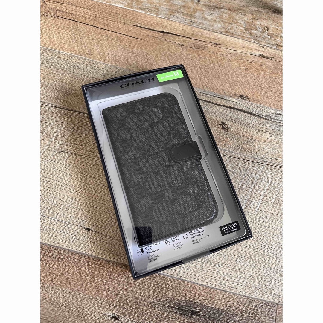 新品 COACH iPhone13 手帳型カバー シグネチャー コーチ ブラック