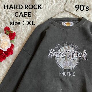 ハードロックカフェ(Hard Rock CAFE)の【入手困難】ハードロックカフェ　スウェットトレーナー　USA 90s黒銀　XL(スウェット)