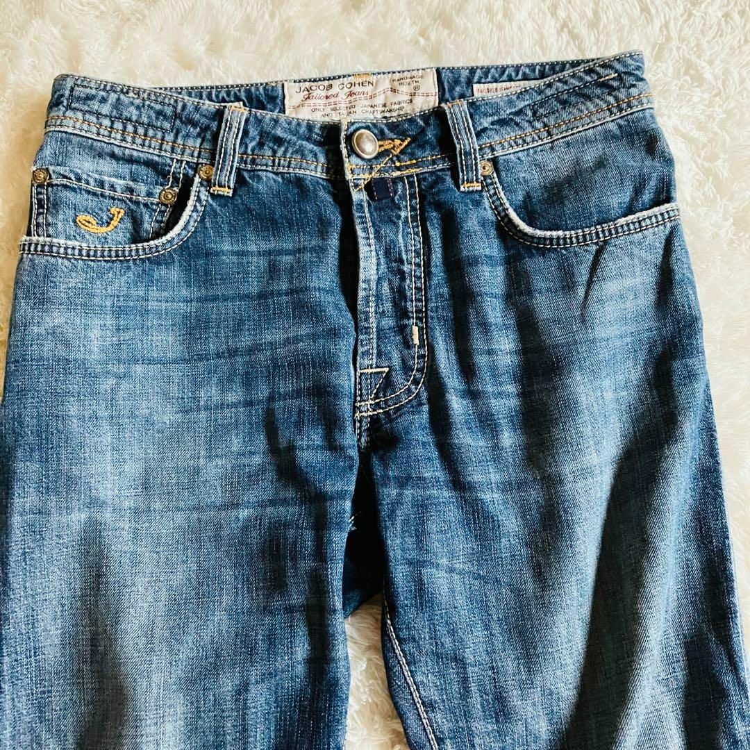 ヤコブコーエン デニムパンツ pw688 ジーンズ ボタンフライ 30 刺繍ロゴ-