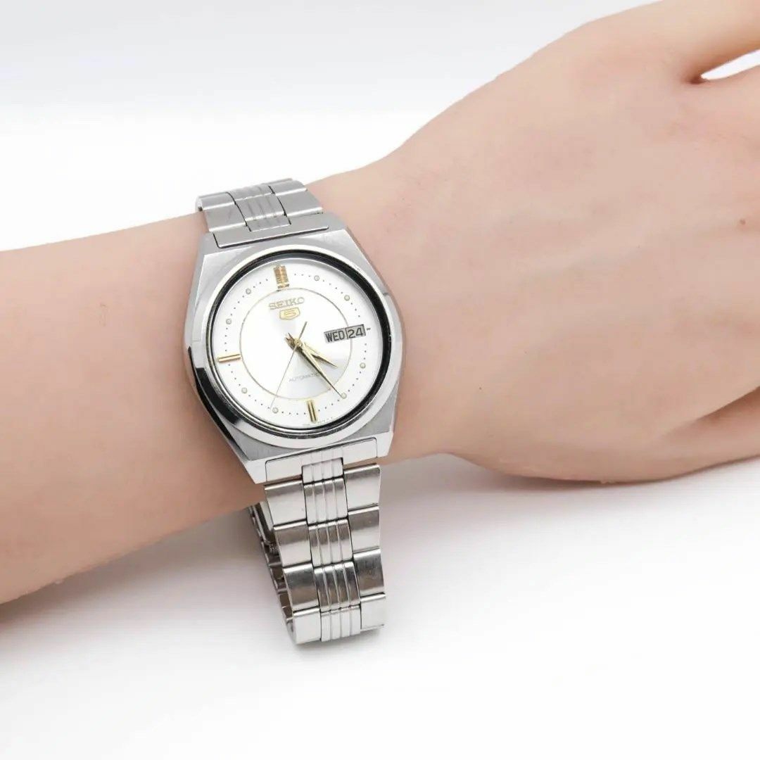 《人気》SEIKO 5 腕時計 シルバー デイデイト 自動巻き メンズ e