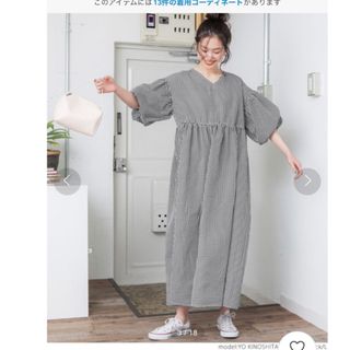 美品✨ミズイロインド　ギンガムチェック　シワ加工　ロングシャツワンピース　白黒