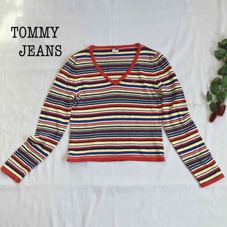 トミージーンズ(TOMMY JEANS)の美品  トミージーンズ セーター Vネック ボーダー マルチカラー (ニット/セーター)