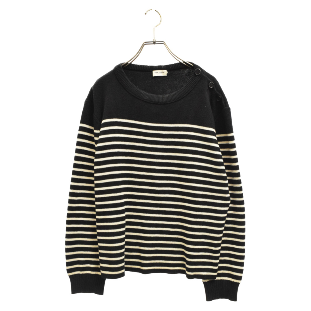 SAINT LAURENT PARIS サンローランパリ Border Knit Sweater ショルダーボタン ボーダーニット長袖セーター ブラック/ホワイト 588063 YAFQ2