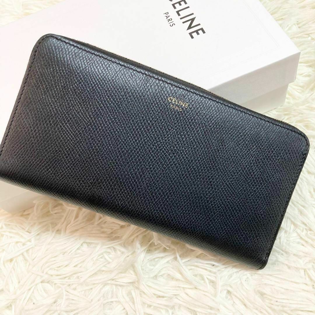 極美品 現行ロゴ セリーヌ ラージ ジップドウォレット 長財布 黒色