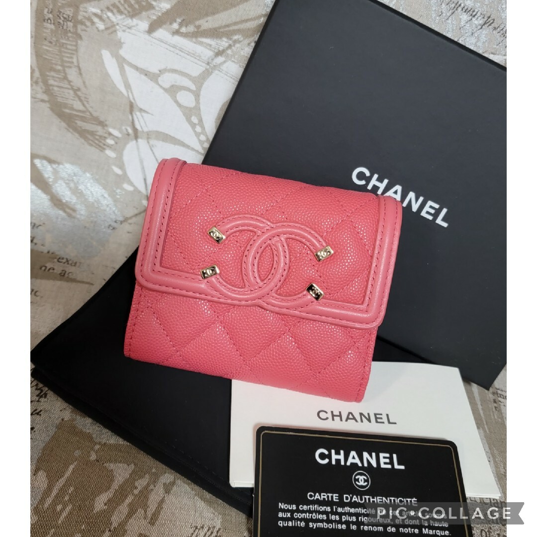 未使用 CHANEL CCフィリグリー キャビアスキン マトラッセ 三つ折財布 ...