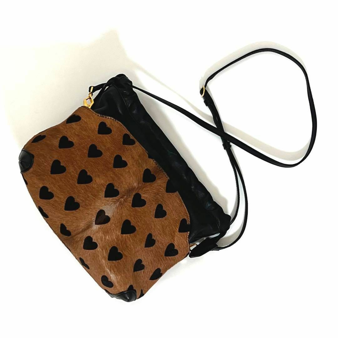 【美品】 BURBERRY 希少品 ハート柄 ショルダーバッグ レザー×ファー