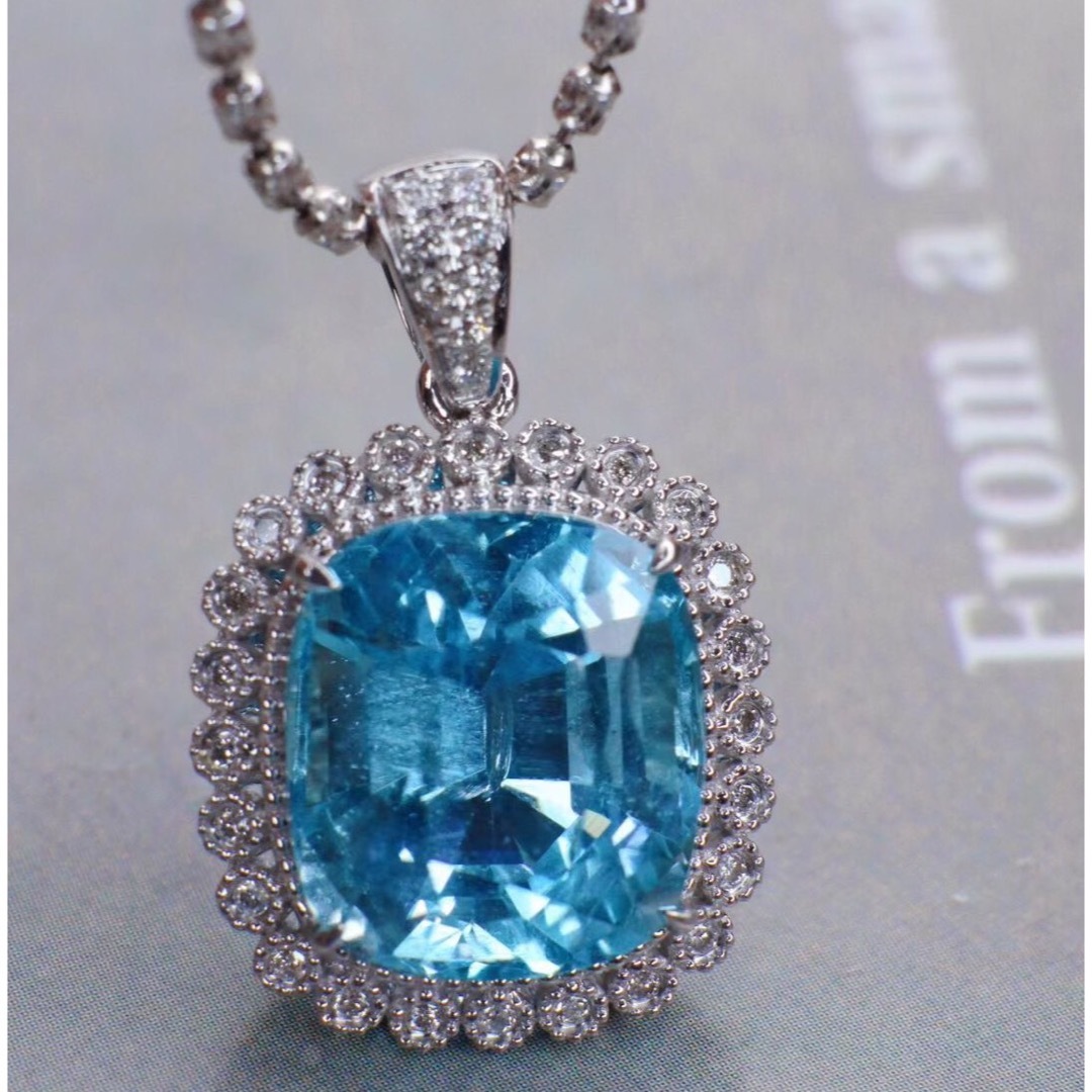 天然アクアマリン ダイヤ ペンダントトップ6.25ct k18 ¥ - ネックレス