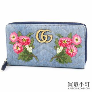 美品　グッチ 長財布 GGマーモント 花柄 デニム キルティング レザー