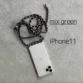 ショルダー ストラップ ボディフォンケース 緑 iPhone11 ボーダー (iPhoneケース)
