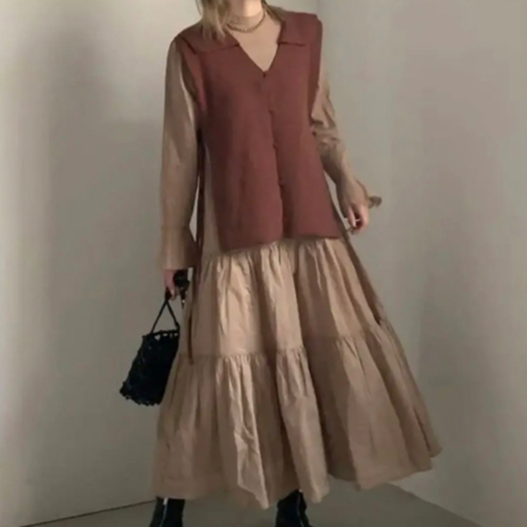 Ameri VINTAGE(アメリヴィンテージ)のCOLLARK NITVEST WITH DRESS Ameri Vintage レディースのワンピース(ロングワンピース/マキシワンピース)の商品写真