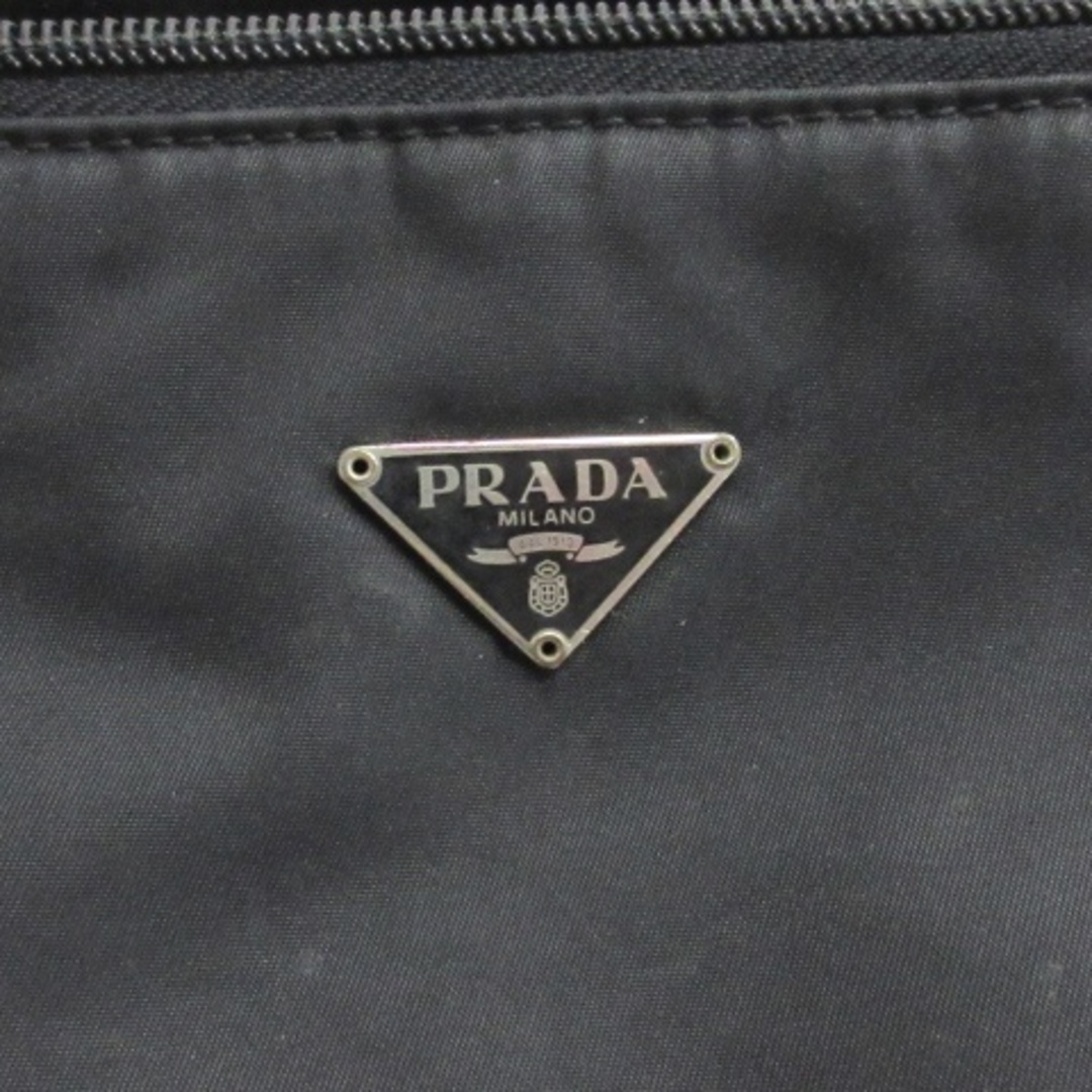 24cmタテプラダ PRADA 三角プレート ナイロン ポーチ ハンドバッグ ブラック