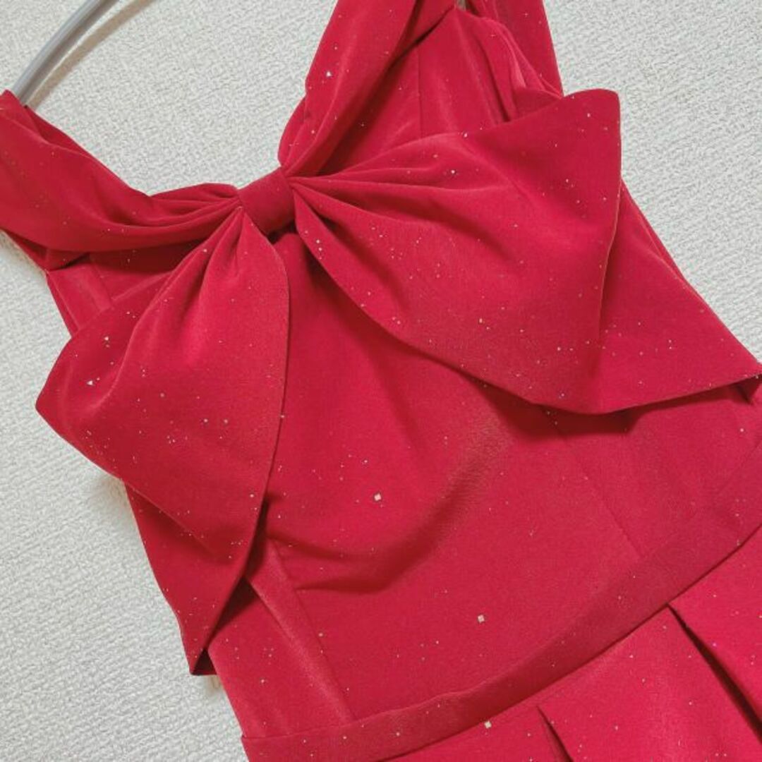 新品 S 赤 カラードレス ウェディング オフショル  キラキラ 前撮り 二次会