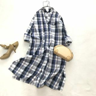 アーバンリサーチロッソ(URBAN RESEARCH ROSSO)の【落花生様専用】ロッソ F チェック シャツワンピース コットン混 美シルエット(ロングワンピース/マキシワンピース)